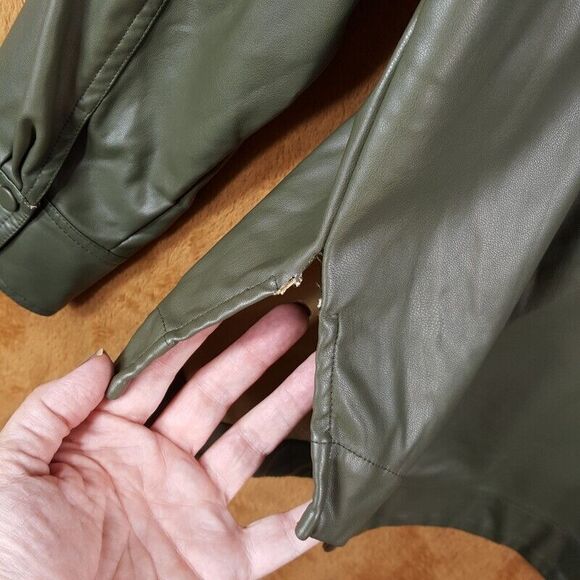 NICHOLAS Jacket Womens Size 6 Green Faux Leather Button Up Shirt ARETHA Shacket - Picture 7 of 12